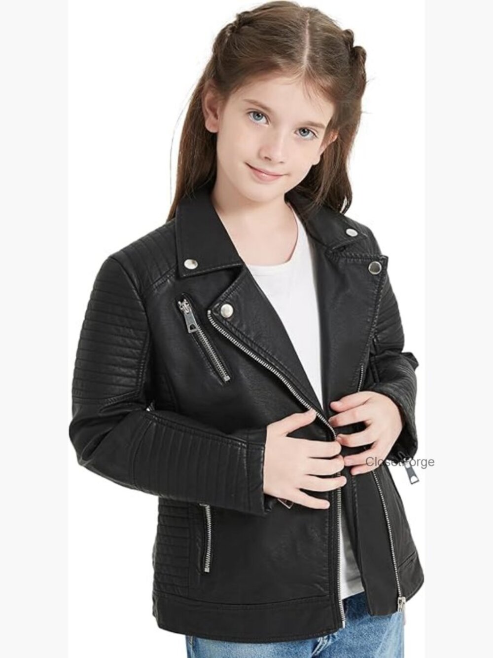 Faux Leather Motorcycle Biker Jacket Girls PU Zipper Slim Coat - Picture 1 of 6